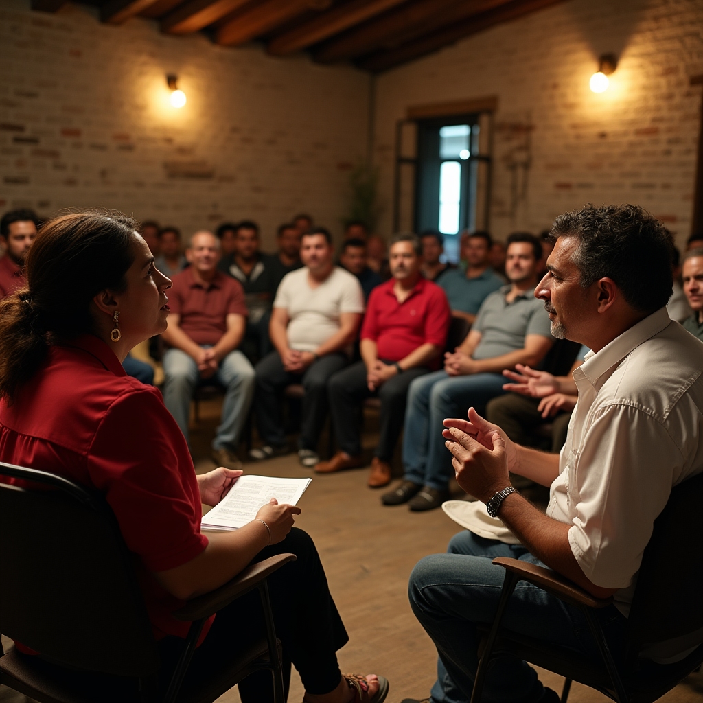 A group of cooperative members discussing their rights during an interactive workshop session